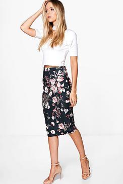 Boohoo Sophie Floral Scuba Midi Skirt