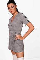 Boohoo Amelia Checked Sports Stripe Playsuit