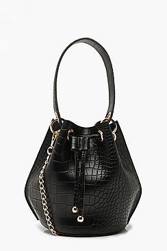 Boohoo Handle Detail Croc Effect Cross Body