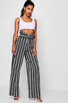 Boohoo Lucy Crepe Stripe Paperbag Wide Leg Trouser