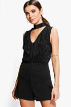 Boohoo Diana High Neck Crinkle Top Playsuit Black