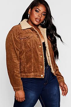Boohoo Plus Jumbo Cord Borg Collar Jacket