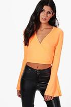 Boohoo Charlie Wrap Front Flare Sleeve Top