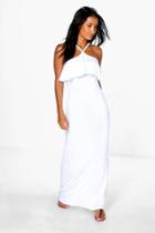 Boohoo Ana High Neck Strappy Ruffle Maxi Dress White