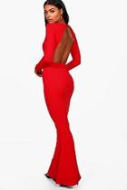 Boohoo Timi Long Sleeve Open Back Maxi Dress