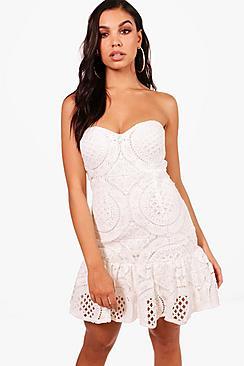 Boohoo Boutique Lace Drop Hem Bandeau Dress