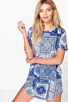 Boohoo Arianne Scarf Print Cap Sleeve Shift Dress