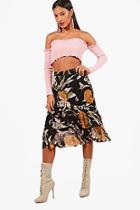 Boohoo Alicia Woven Floral Tiered Frill Midi Skirt
