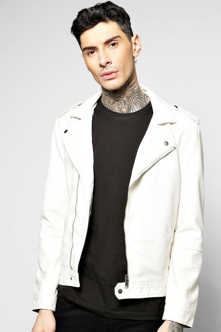 Boohoo Pu Biker Jacket With Zip Detailing White