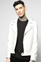 Boohoo Pu Biker Jacket With Zip Detailing White