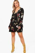 Boohoo Plus Amy Frill Detail Floral Shift Dress