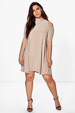 Boohoo Plus Jen Highneck Swing Dress
