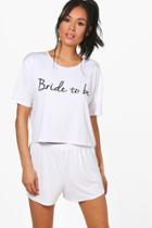 Boohoo Martha Bride To Be T-shirt + Short Set White