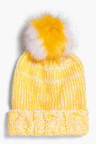 Boohoo Lottie Stripe Faux Fur Pom Beanie Hat Yellow