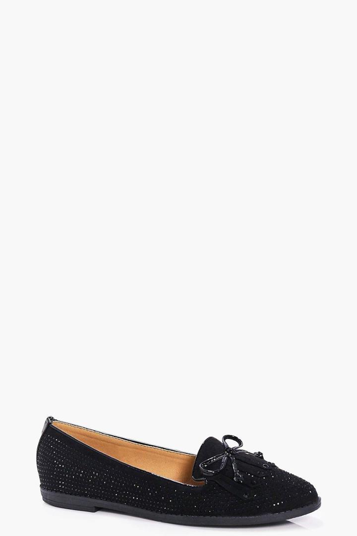 Boohoo Natalia Diamante Fringe Slipper Ballet Black