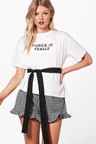 Boohoo Petite Saffron Tie Waist Slogan Tee