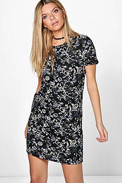 Boohoo Emma Floral Brushed Knit Shift Dress