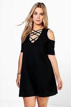Boohoo Plus Kirsty Ribbed Cold Shoulder Dress