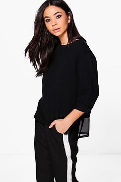 Boohoo Amber Woven Hem Marl Sweat