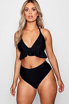 Boohoo Plus Indea Underbust Ruffle Detail High Waist Bikini