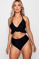 Boohoo Plus Indea Underbust Ruffle Detail High Waist Bikini
