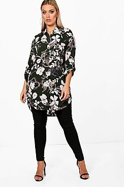 Boohoo Plus Fifi Floral Print Oversized Shirt