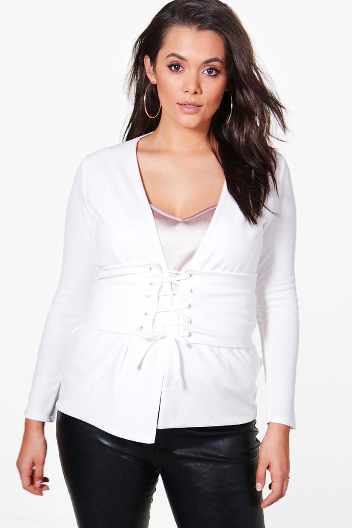 Boohoo Plus Natalie Corset Detail Blazer Ivory