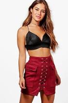 Boohoo Petite Claire Suedette Lace Up Pocket Side Skirt
