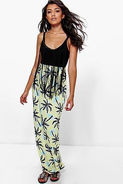 Boohoo Innara Palm Print Maxi Skirt