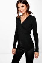 Boohoo Jane Metallic Stitch Asymmetric Knit Jumper Black