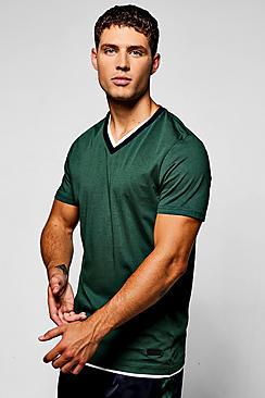 Boohoo Contrast Rib V Neck T-shirt