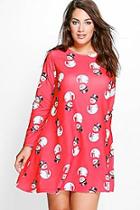 Boohoo Plus Emma Snowman Swing Dress