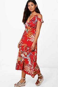 Boohoo Lanie Ruffle Cold Shoulder Maxi Dress