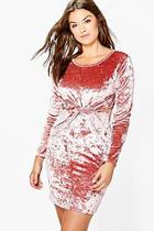 Boohoo Plus Nora Crushed Velvet Knot Front Bodycon
