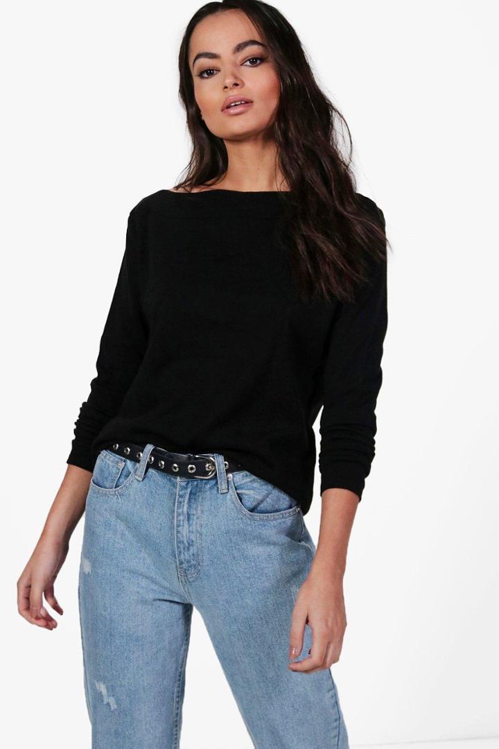 Boohoo Maddison Rib Detail Fine Knit Jumper Black