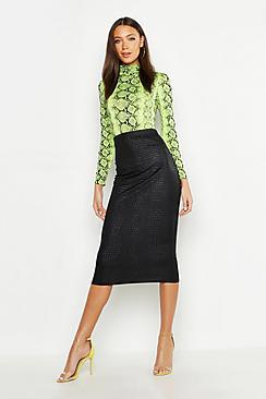Boohoo Tall Snake Pu Embossed Midi Skirt