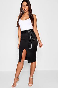 Boohoo Contrast Stitch Belted Midi Skirt