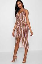 Boohoo Tall Effy Stripe Wrap Dress