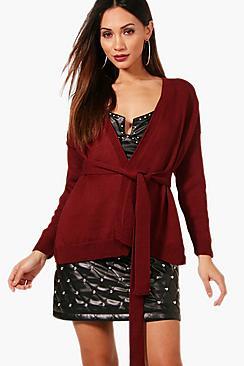 Boohoo Petite Bethany Belted Oversized Wrap Cardigan