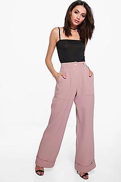 Boohoo India Deep Cuff Woven Tailored Wide Leg Trousers