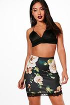 Boohoo Sara Floral Lace Trim Mini Skirt