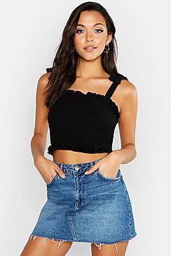Boohoo Tall Shirred Tie Strap Crop Top