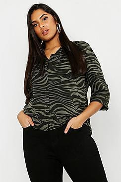 Boohoo Plus Zebra Print Utility Shirt