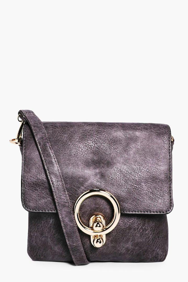 Boohoo Ella Circle Ring Cross Body Bag Grey