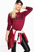 Boohoo Petite Katie Fun Size Slogan Sweat Merlot