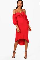 Boohoo Millie Off The Shoulder Puff Sleeved Midi Dres