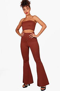 Boohoo Stripe Bandeau And Trouser Co-ord