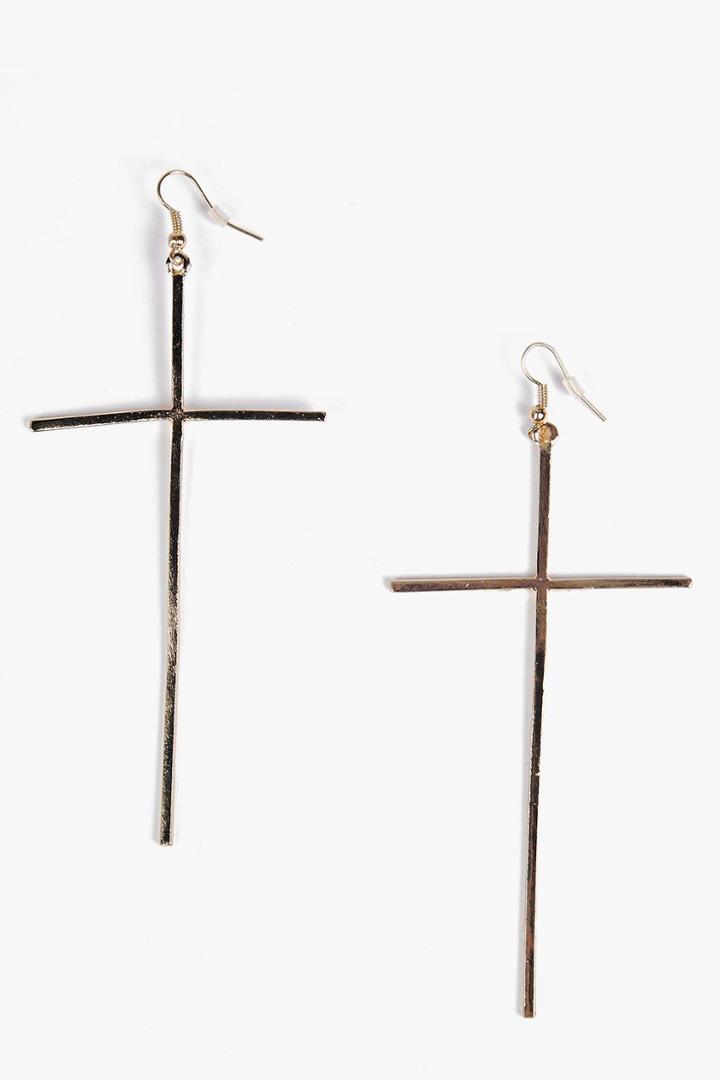 Boohoo Amy Oversized Cross Earrings Gold