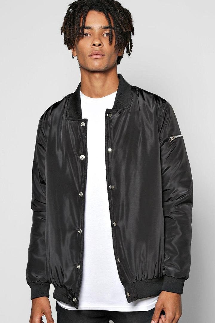 Boohoo Ma1 Padded Bomber W Popper Front Black