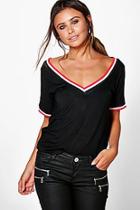Boohoo Petite Rib V Neck T-shirt
